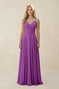 Spaghetti Strap A - Line Chiffon Bridesmaid Dress in Amethyst - SHE IS ME Bridesmaid Dresses