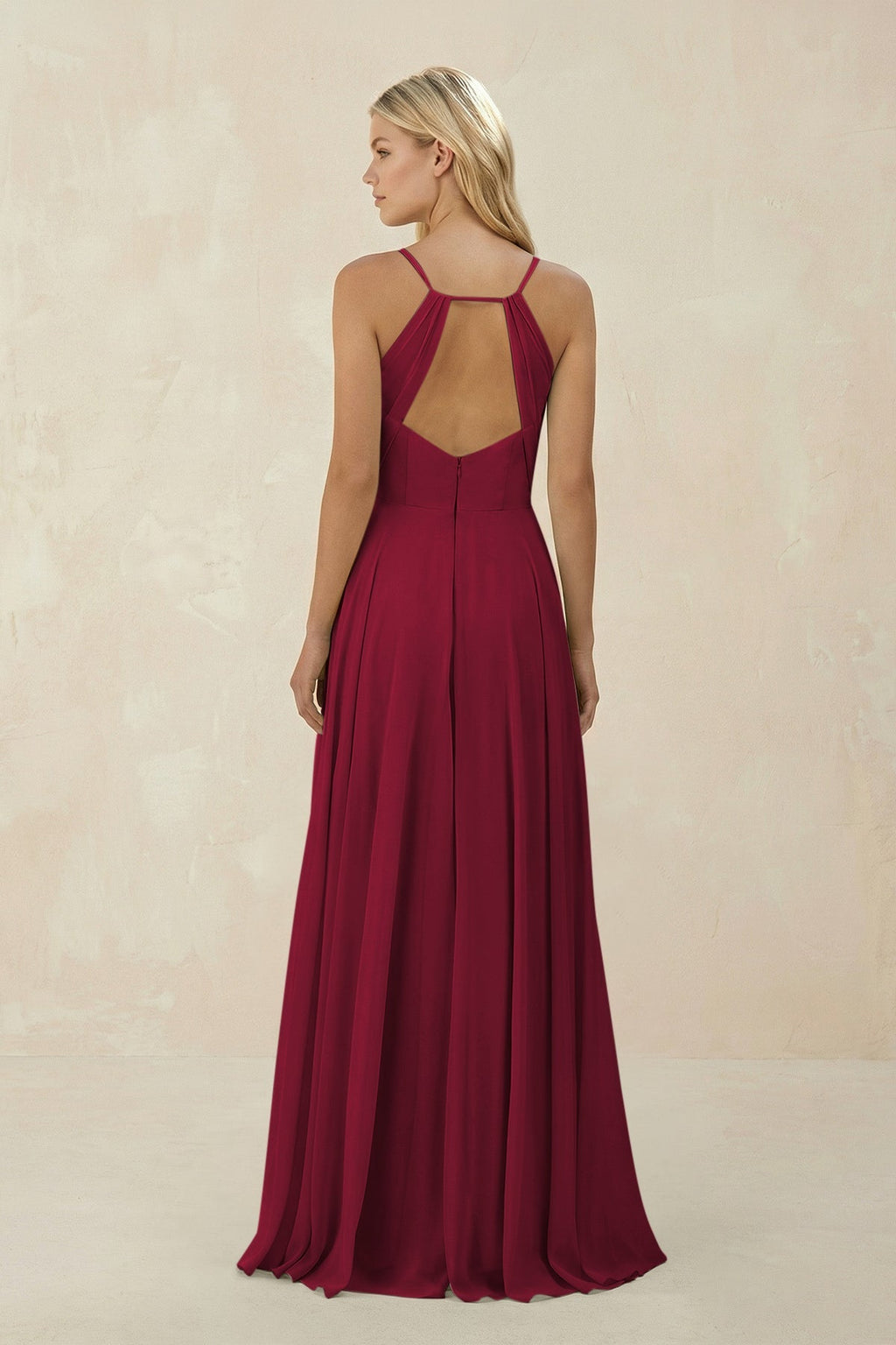Spaghetti Strap A - Line Chiffon Bridesmaid Dress in Berry - SHE IS ME Bridesmaid Dresses