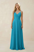 Spaghetti Strap A - Line Chiffon Bridesmaid Dress in Blue Jay - SHE IS ME Bridesmaid Dresses