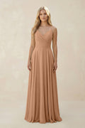 Spaghetti Strap A - Line Chiffon Bridesmaid Dress in Bronzer - SHE IS ME Bridesmaid Dresses