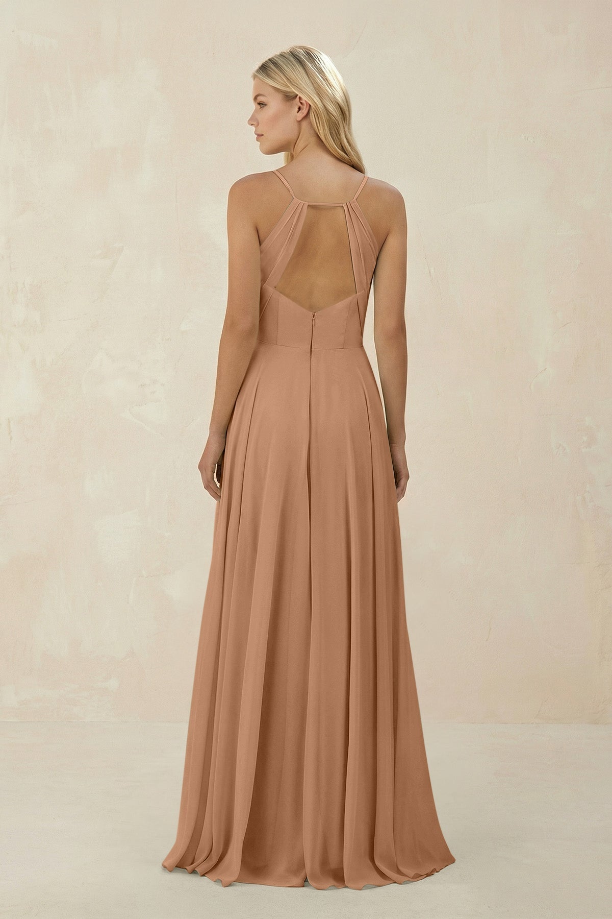 Spaghetti Strap A - Line Chiffon Bridesmaid Dress in Bronzer - SHE IS ME Bridesmaid Dresses
