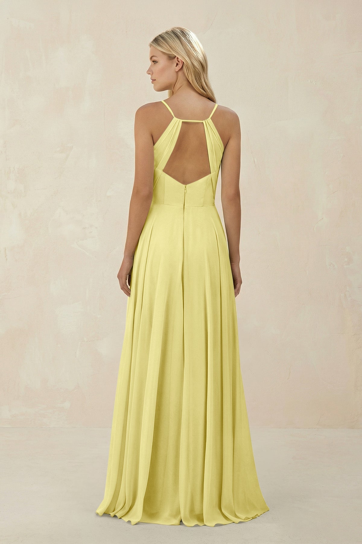 Spaghetti Strap A - Line Chiffon Bridesmaid Dress in Buttercup - SHE IS ME Bridesmaid Dresses