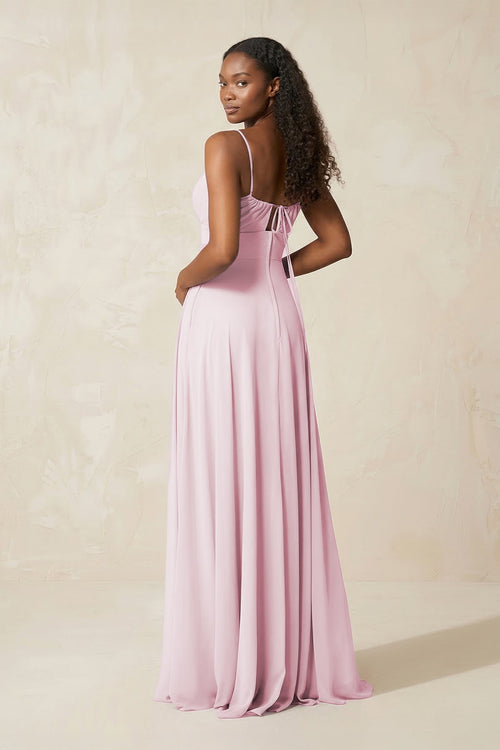 Spaghetti Strap A - Line Chiffon Bridesmaid Dress in Candy Pink - SHE IS ME Bridesmaid Dresses