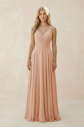 Spaghetti Strap A - Line Chiffon Bridesmaid Dress in Champagne Rose - SHE IS ME Bridesmaid Dresses