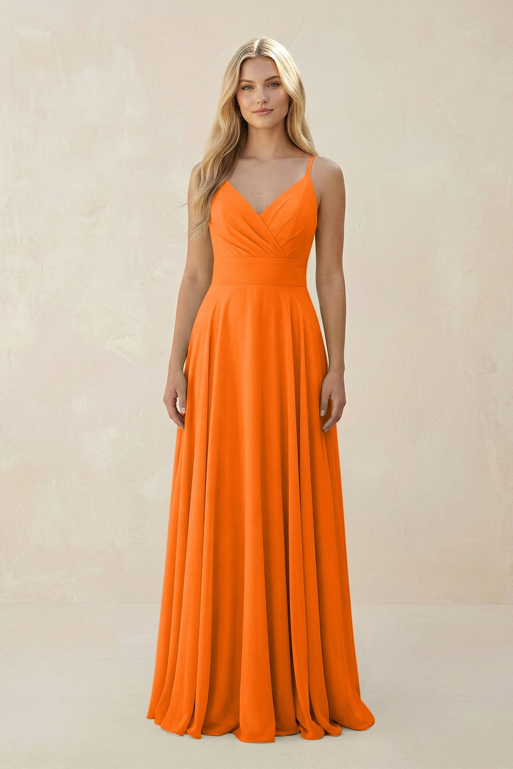 Spaghetti Strap A - Line Chiffon Bridesmaid Dress in Cinnamon - SHE IS ME Bridesmaid Dresses