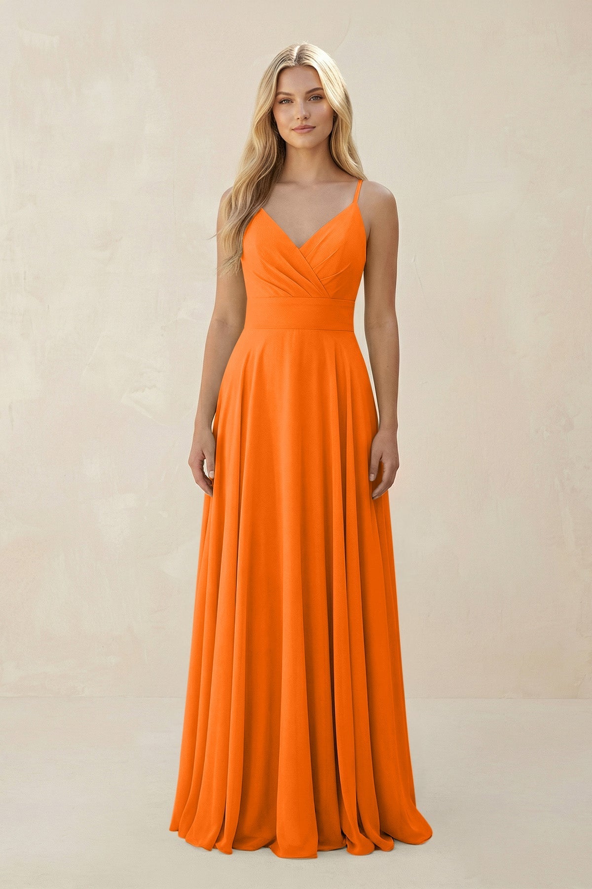 Spaghetti Strap A - Line Chiffon Bridesmaid Dress in Cinnamon - SHE IS ME Bridesmaid Dresses