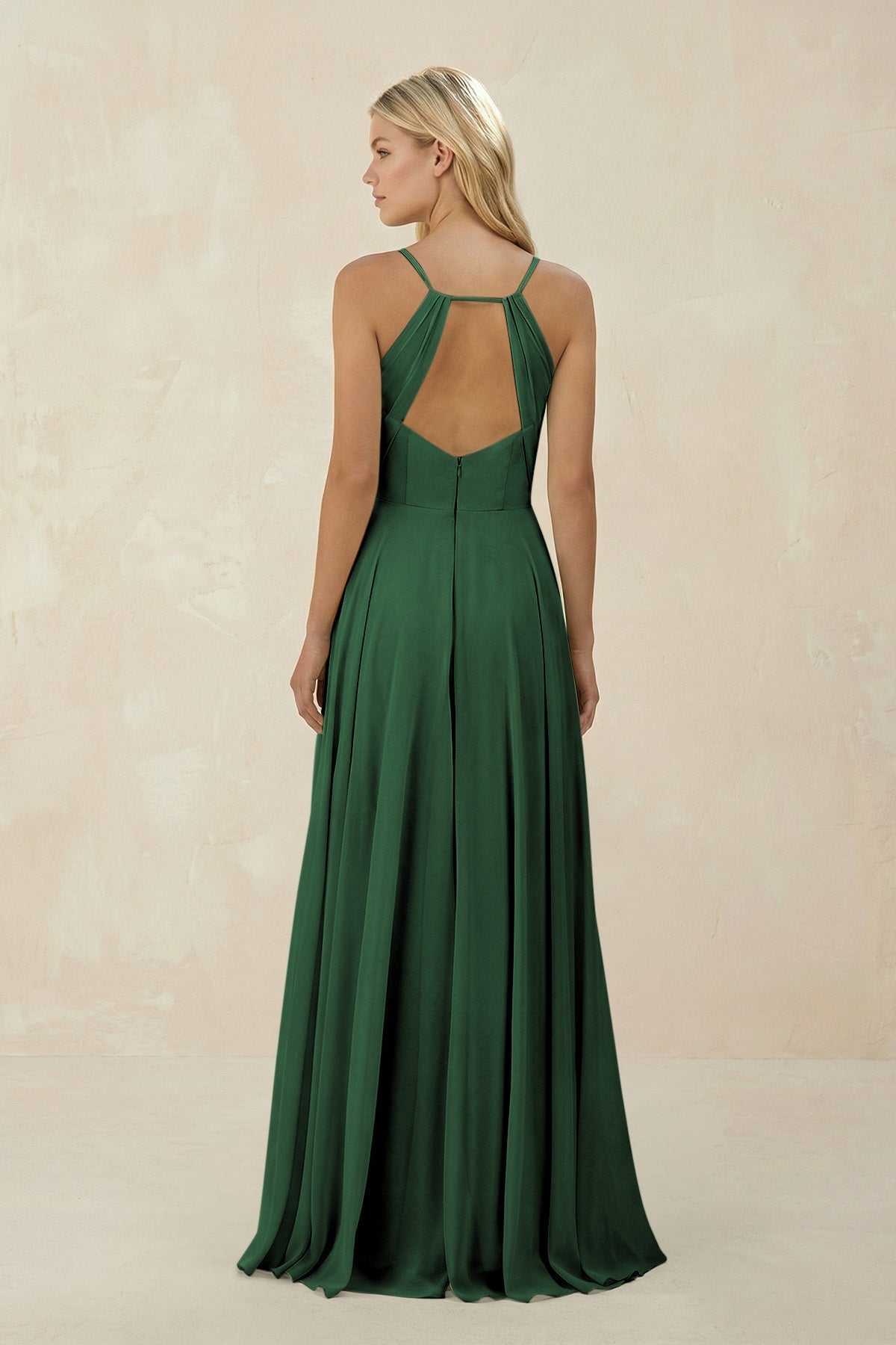 Spaghetti Strap A - Line Chiffon Bridesmaid Dress in Dark Green - SHE IS ME Bridesmaid Dresses