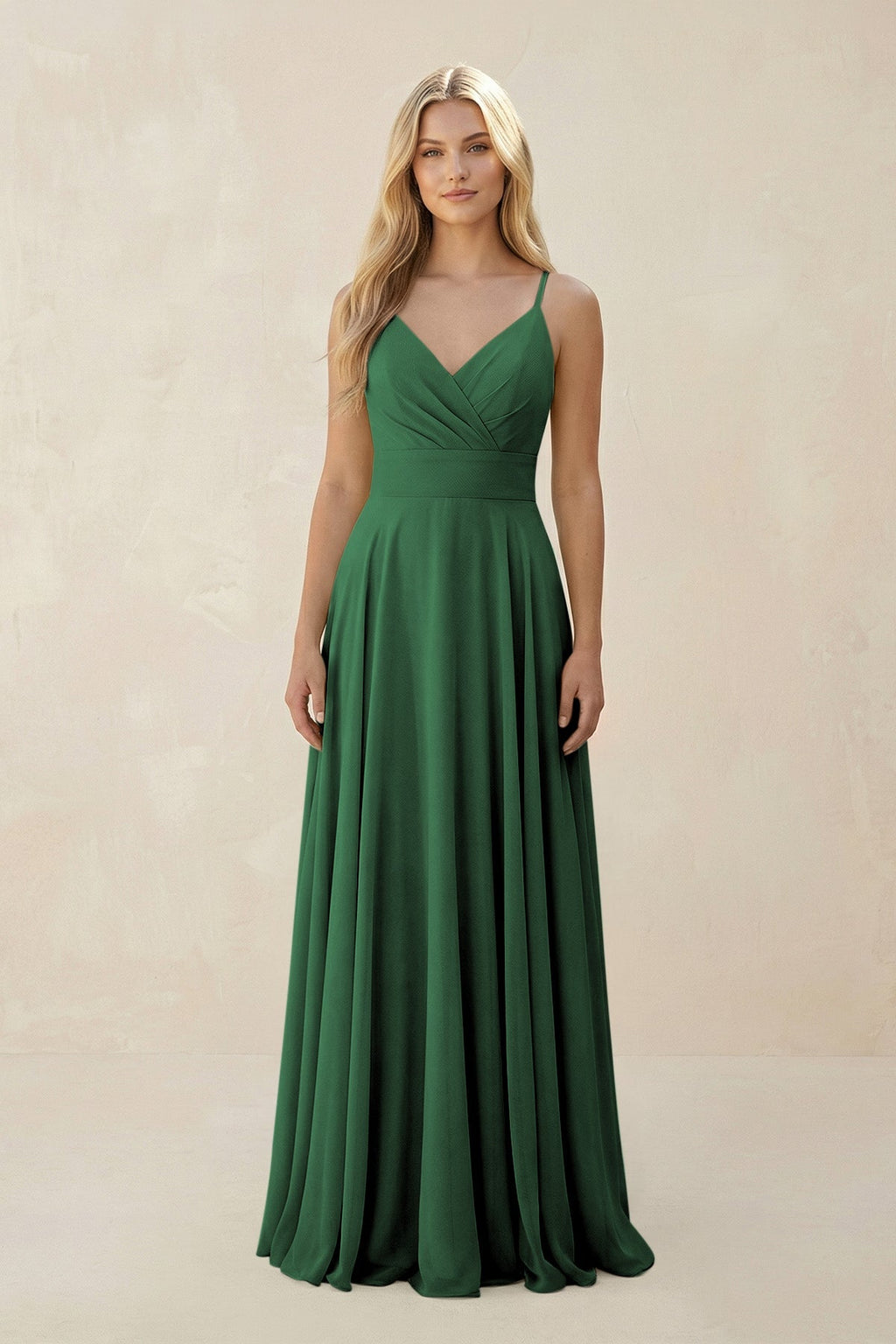 Spaghetti Strap A - Line Chiffon Bridesmaid Dress in Dark Green - SHE IS ME Bridesmaid Dresses