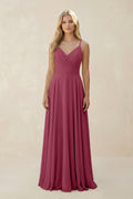 Spaghetti Strap A - Line Chiffon Bridesmaid Dress in Desert Rose - SHE IS ME Bridesmaid Dresses