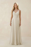 Spaghetti Strap A - Line Chiffon Bridesmaid Dress in Dove Gray - SHE IS ME Bridesmaid Dresses