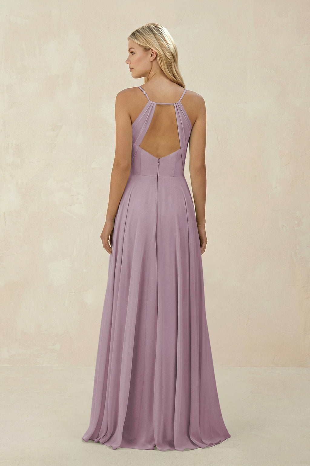 Spaghetti Strap A - Line Chiffon Bridesmaid Dress in Dusk - SHE IS ME Bridesmaid Dresses