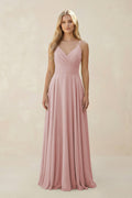 Spaghetti Strap A - Line Chiffon Bridesmaid Dress in Dusty Rose - SHE IS ME Bridesmaid Dresses