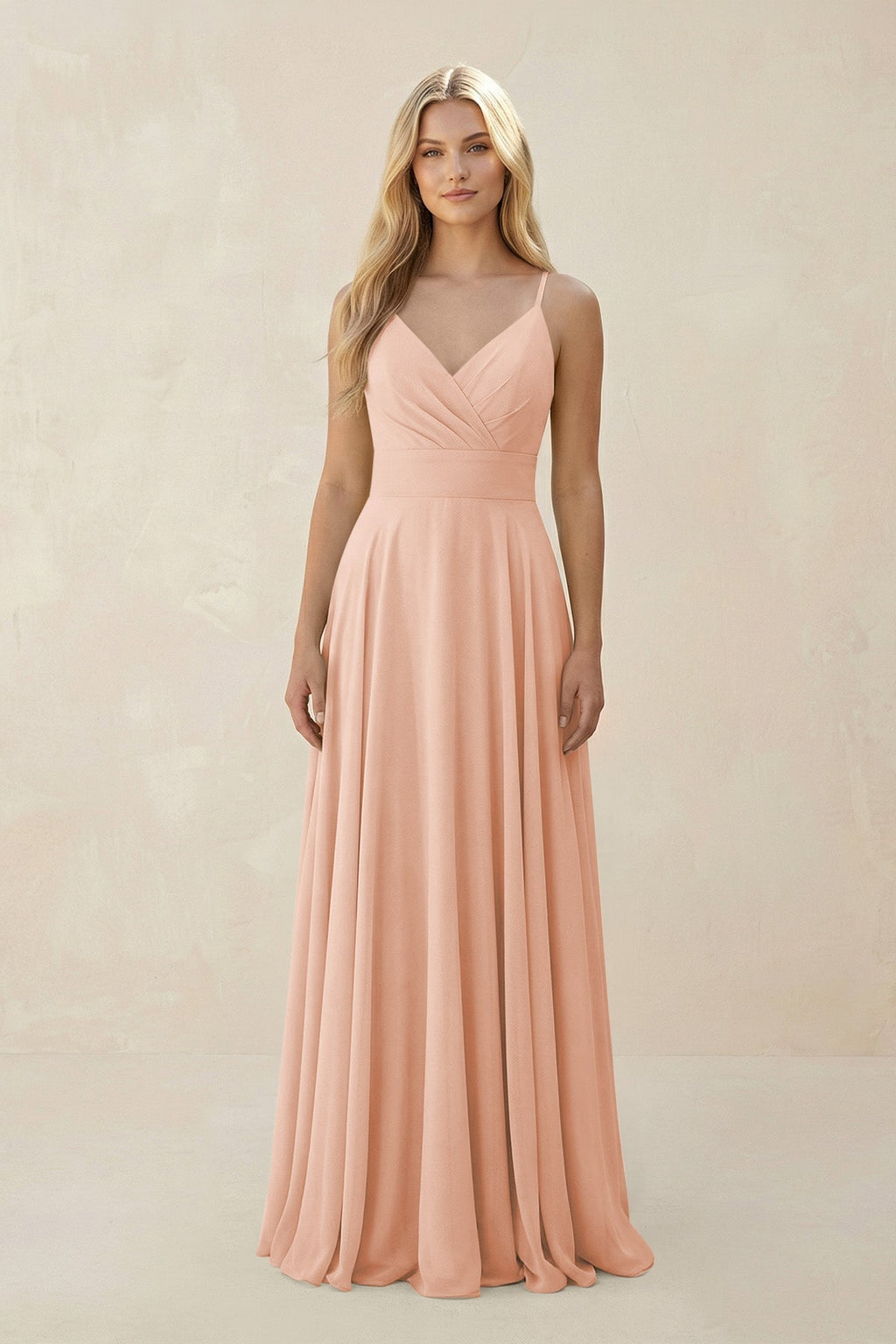 Spaghetti Strap A - Line Chiffon Bridesmaid Dress in English Rose - SHE IS ME Bridesmaid Dresses