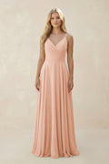 Spaghetti Strap A - Line Chiffon Bridesmaid Dress in English Rose - SHE IS ME Bridesmaid Dresses