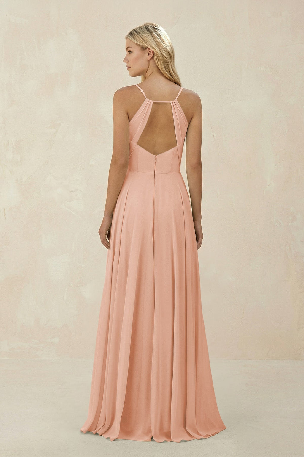 Spaghetti Strap A - Line Chiffon Bridesmaid Dress in English Rose - SHE IS ME Bridesmaid Dresses