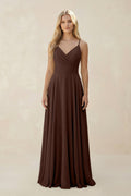Spaghetti Strap A - Line Chiffon Bridesmaid Dress in Espresso - SHE IS ME Bridesmaid Dresses