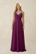 Spaghetti Strap A - Line Chiffon Bridesmaid Dress in Fig - SHE IS ME Bridesmaid Dresses