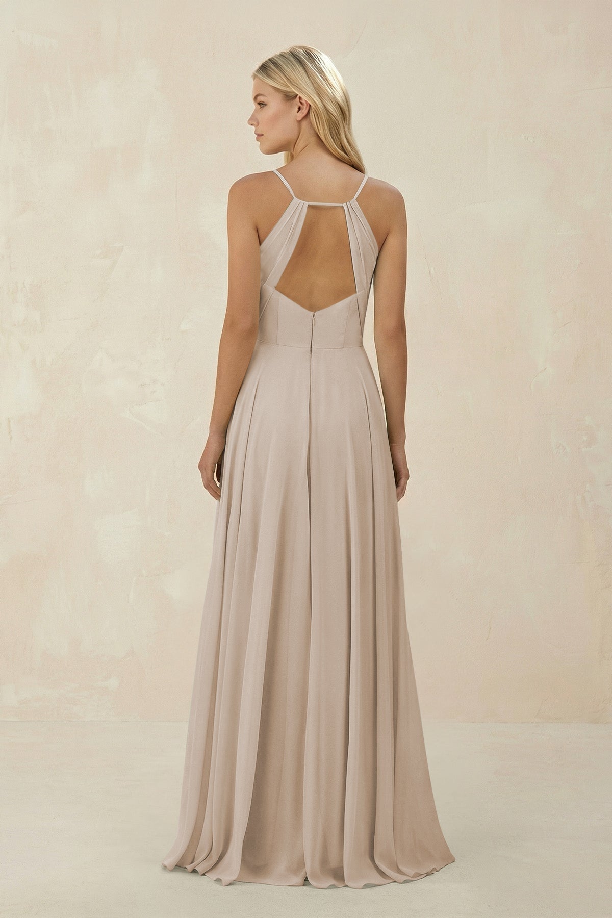 Spaghetti Strap A - Line Chiffon Bridesmaid Dress in Frost - SHE IS ME Bridesmaid Dresses