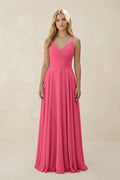 Spaghetti Strap A - Line Chiffon Bridesmaid Dress in Fuchsia - SHE IS ME Bridesmaid Dresses