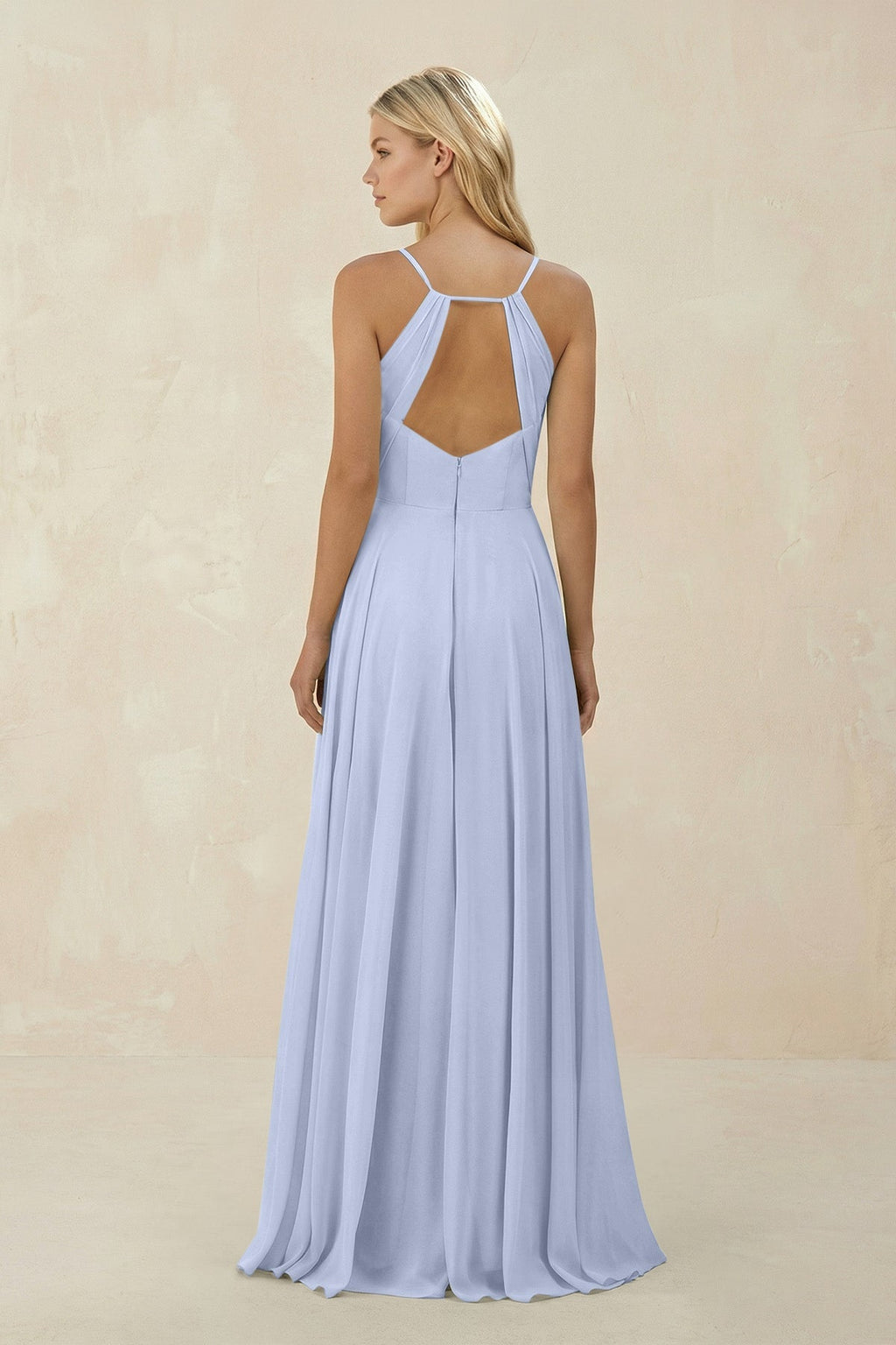 Spaghetti Strap A - Line Chiffon Bridesmaid Dress in Ice - SHE IS ME Bridesmaid Dresses