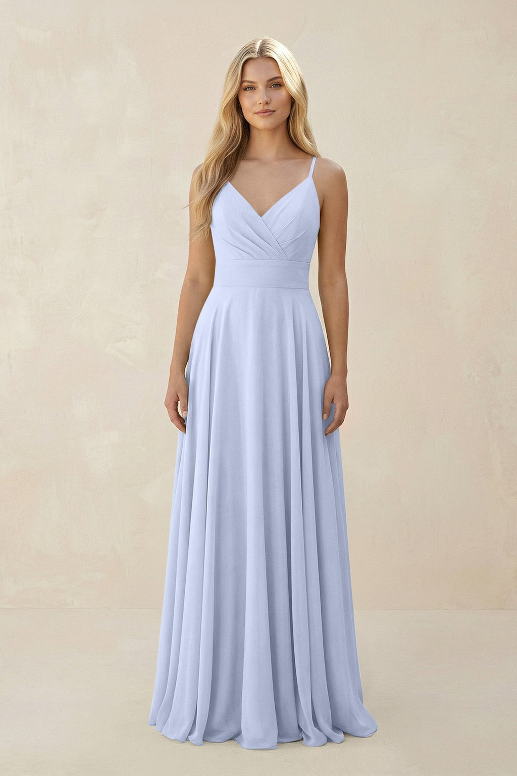 Spaghetti Strap A - Line Chiffon Bridesmaid Dress in Ice - SHE IS ME Bridesmaid Dresses
