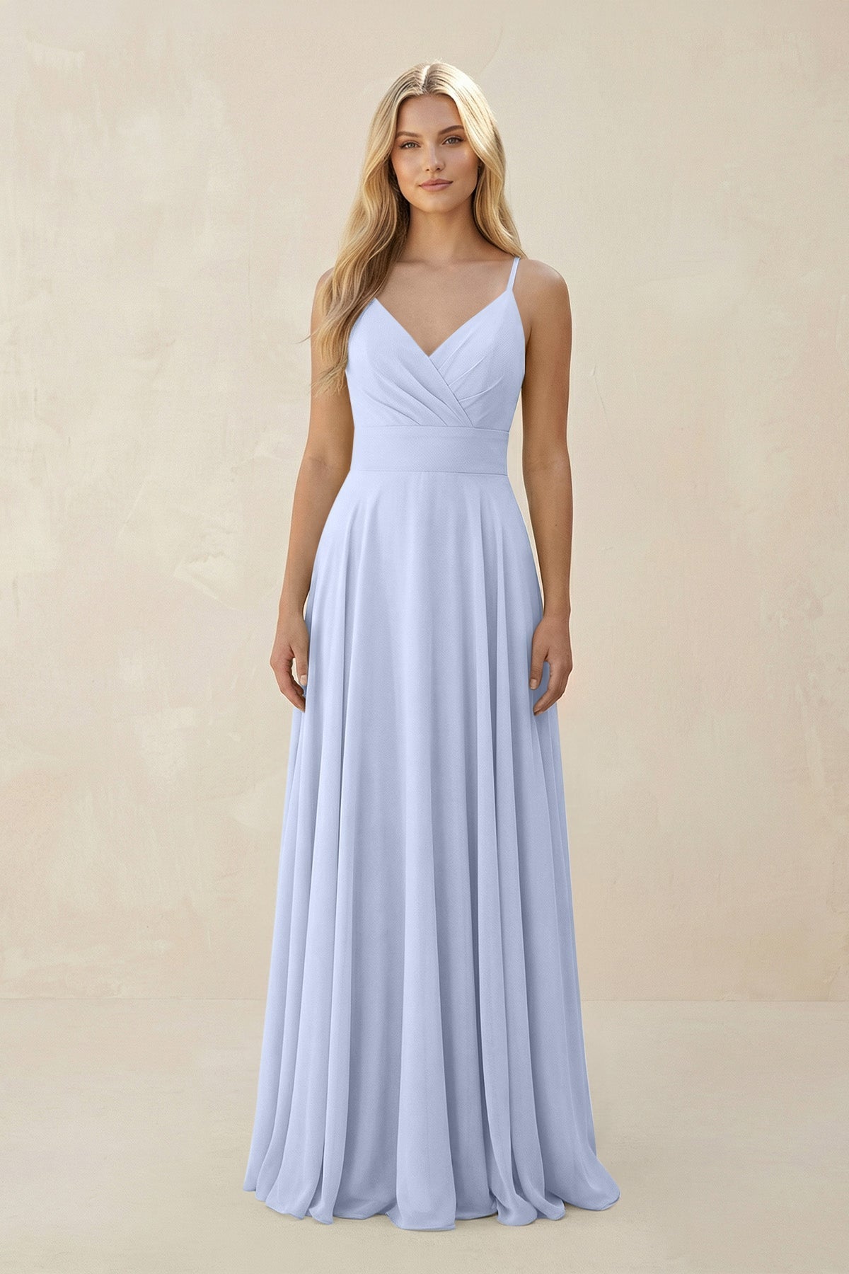 Spaghetti Strap A - Line Chiffon Bridesmaid Dress in Ice - SHE IS ME Bridesmaid Dresses