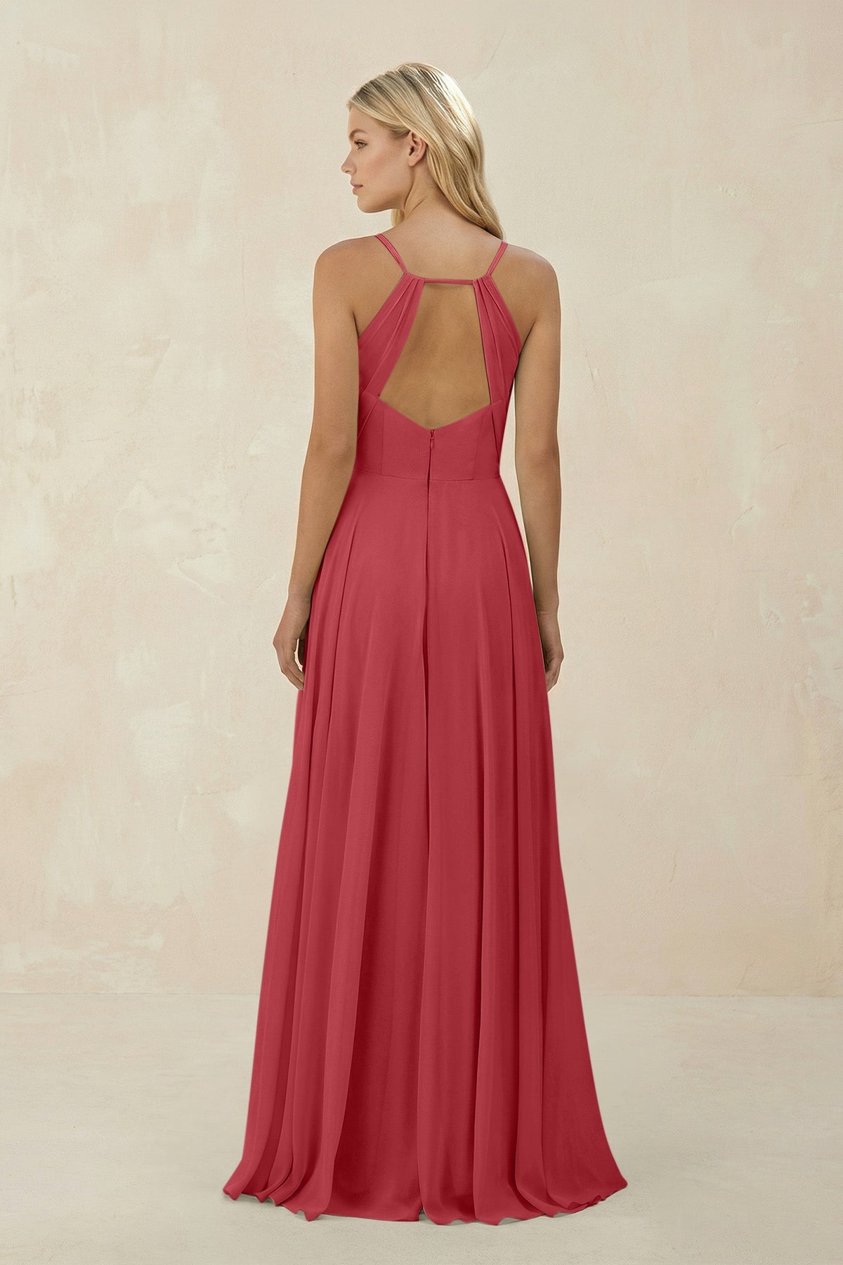 Spaghetti Strap A - Line Chiffon Bridesmaid Dress in Merlot - SHE IS ME Bridesmaid Dresses