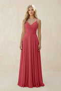 Spaghetti Strap A - Line Chiffon Bridesmaid Dress in Merlot - SHE IS ME Bridesmaid Dresses
