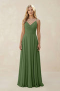 Spaghetti Strap A - Line Chiffon Bridesmaid Dress in Moss - SHE IS ME Bridesmaid Dresses