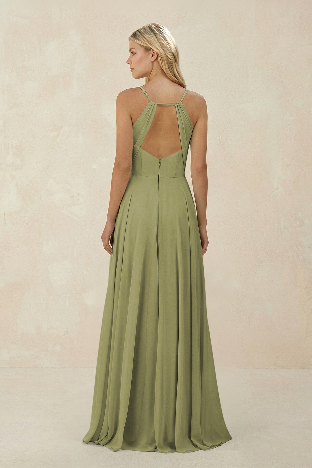 Spaghetti Strap A - Line Chiffon Bridesmaid Dress in Moss Green - SHE IS ME Bridesmaid Dresses