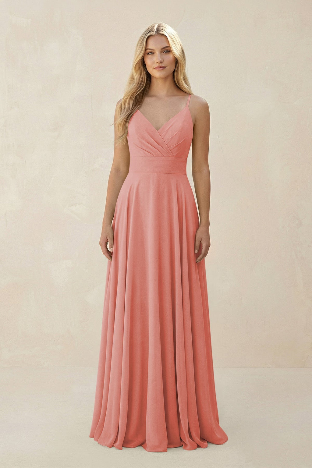 Spaghetti Strap A - Line Chiffon Bridesmaid Dress in Mulberry - SHE IS ME Bridesmaid Dresses