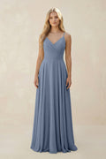 Spaghetti Strap A - Line Chiffon Bridesmaid Dress in Neptune - SHE IS ME Bridesmaid Dresses