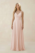 Spaghetti Strap A - Line Chiffon Bridesmaid Dress in Pale Blush - SHE IS ME Bridesmaid Dresses