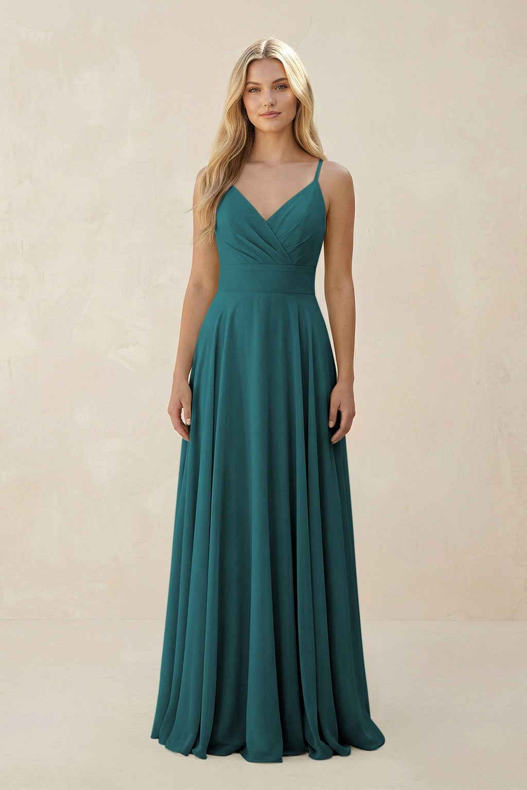 Spaghetti Strap A - Line Chiffon Bridesmaid Dress in Pine - SHE IS ME Bridesmaid Dresses