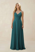 Spaghetti Strap A - Line Chiffon Bridesmaid Dress in Pine - SHE IS ME Bridesmaid Dresses