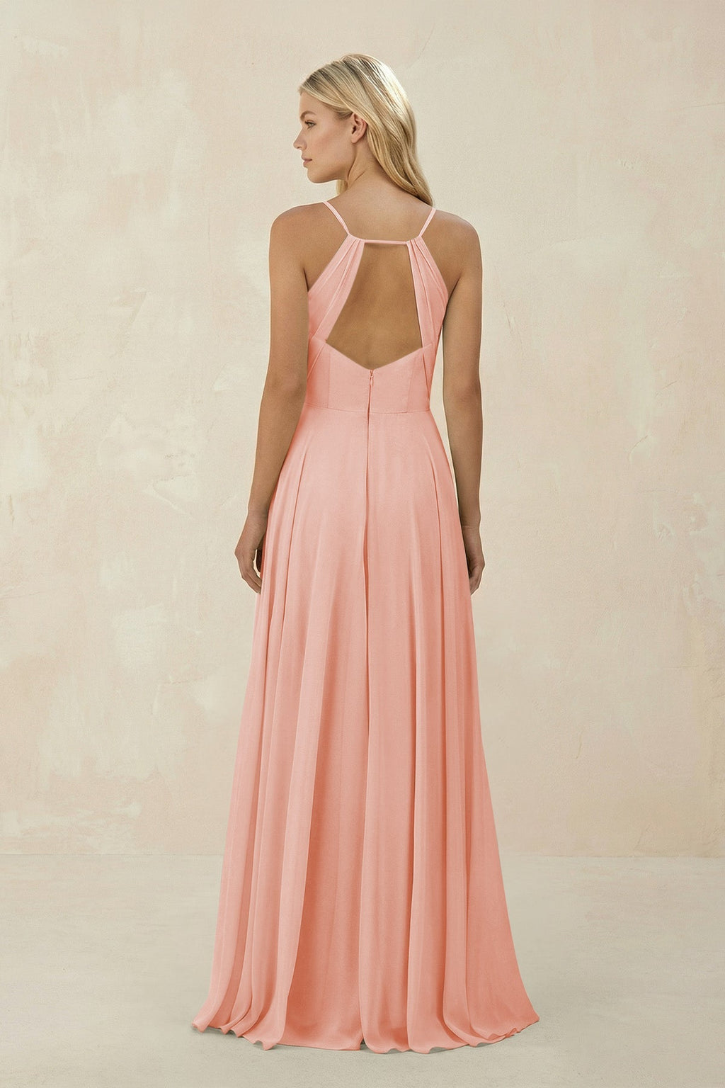 Spaghetti Strap A - Line Chiffon Bridesmaid Dress in Rose Petal - SHE IS ME Bridesmaid Dresses