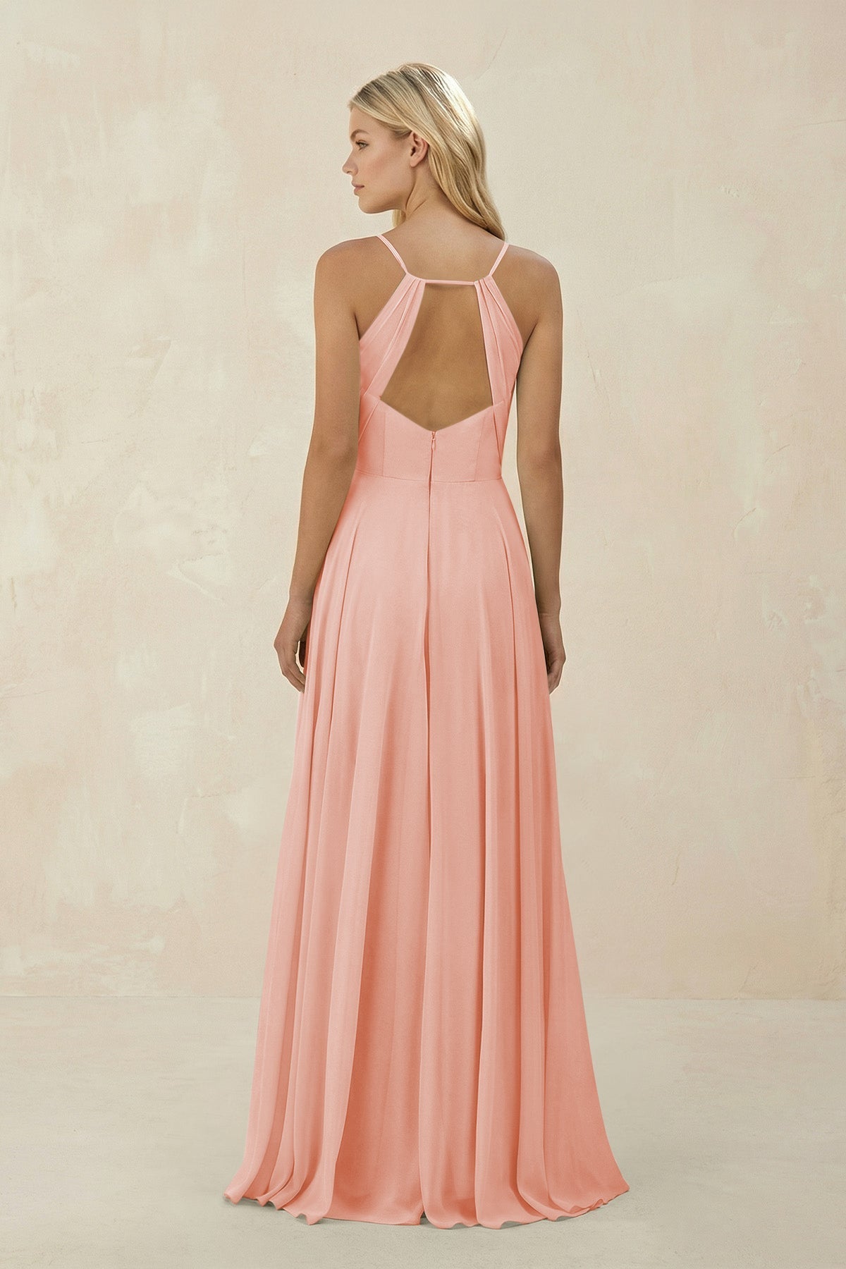 Spaghetti Strap A - Line Chiffon Bridesmaid Dress in Rose Petal - SHE IS ME Bridesmaid Dresses