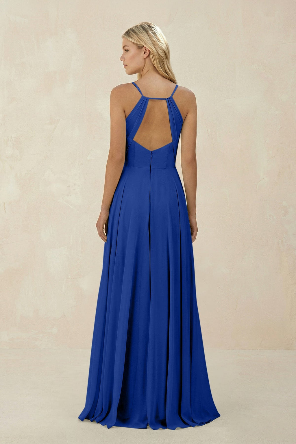 Spaghetti Strap A - Line Chiffon Bridesmaid Dress in Royal Blue - SHE IS ME Bridesmaid Dresses