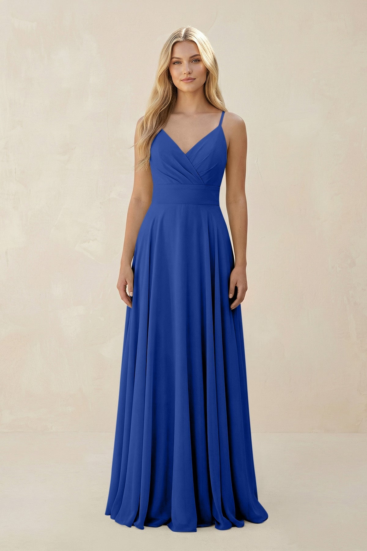 Spaghetti Strap A - Line Chiffon Bridesmaid Dress in Royal Blue - SHE IS ME Bridesmaid Dresses