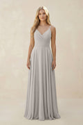 Spaghetti Strap A - Line Chiffon Bridesmaid Dress in Silver - SHE IS ME Bridesmaid Dresses