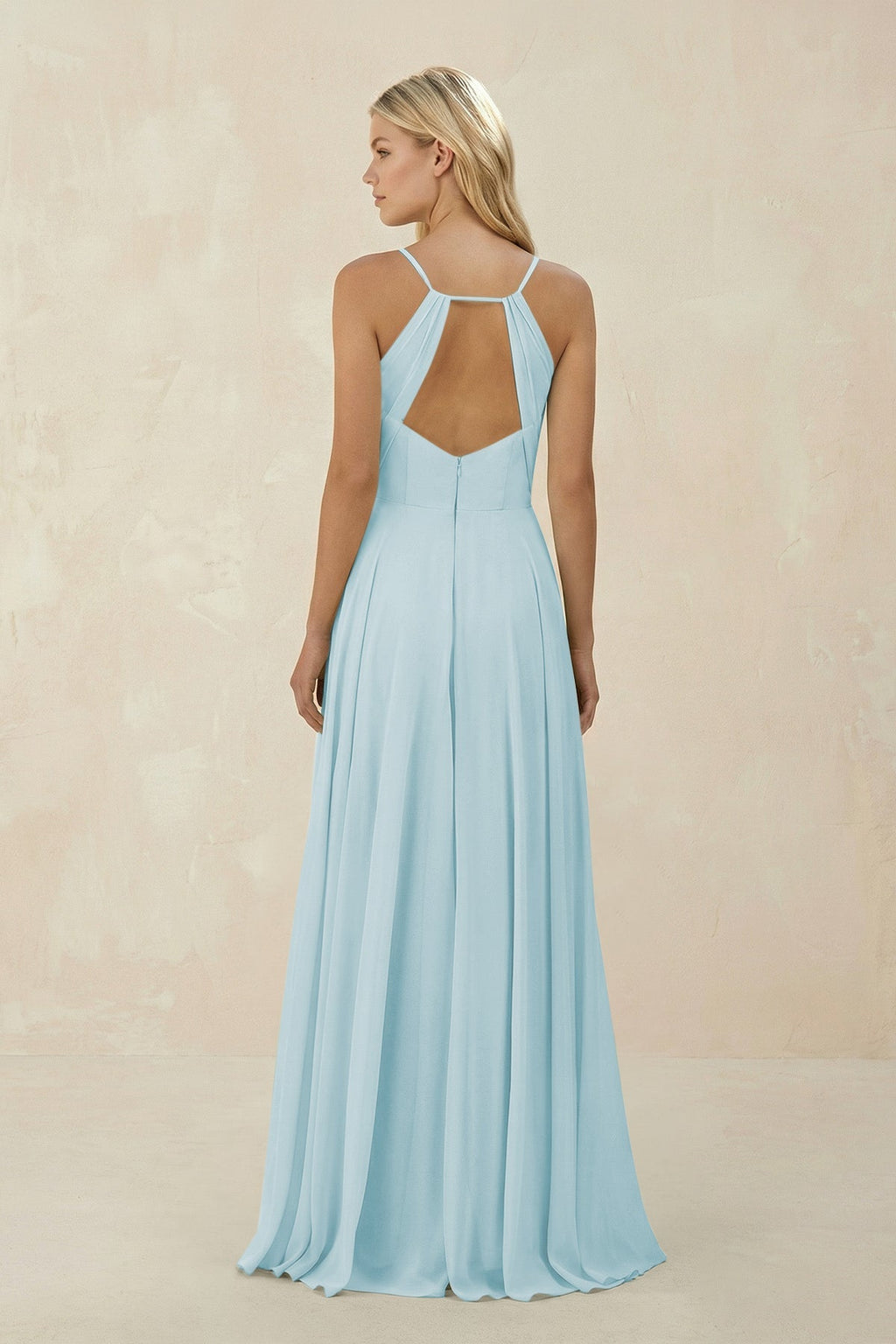 Spaghetti Strap A - Line Chiffon Bridesmaid Dress in Sky Blue - SHE IS ME Bridesmaid Dresses