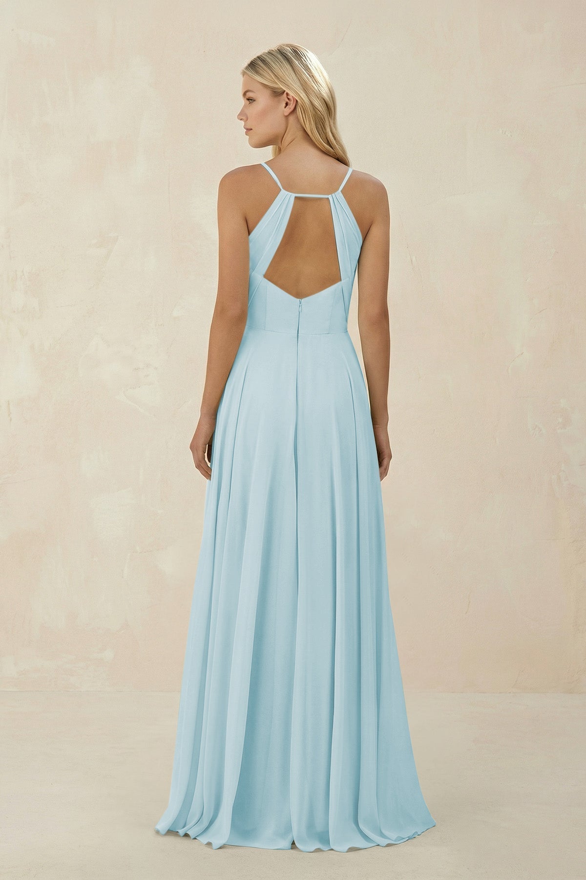 Spaghetti Strap A - Line Chiffon Bridesmaid Dress in Sky Blue - SHE IS ME Bridesmaid Dresses
