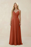 Spaghetti Strap A - Line Chiffon Bridesmaid Dress in Spice - SHE IS ME Bridesmaid Dresses