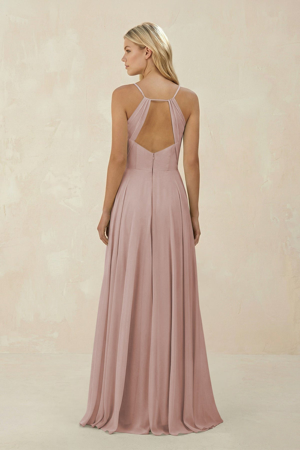 Spaghetti Strap A - Line Chiffon Bridesmaid Dress in Toffee - SHE IS ME Bridesmaid Dresses