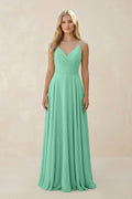 Spaghetti Strap A - Line Chiffon Bridesmaid Dress in Turquoise - SHE IS ME Bridesmaid Dresses