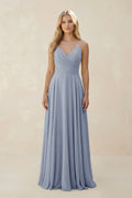 Spaghetti Strap A - Line Chiffon Bridesmaid Dress in Twilight - SHE IS ME Bridesmaid Dresses