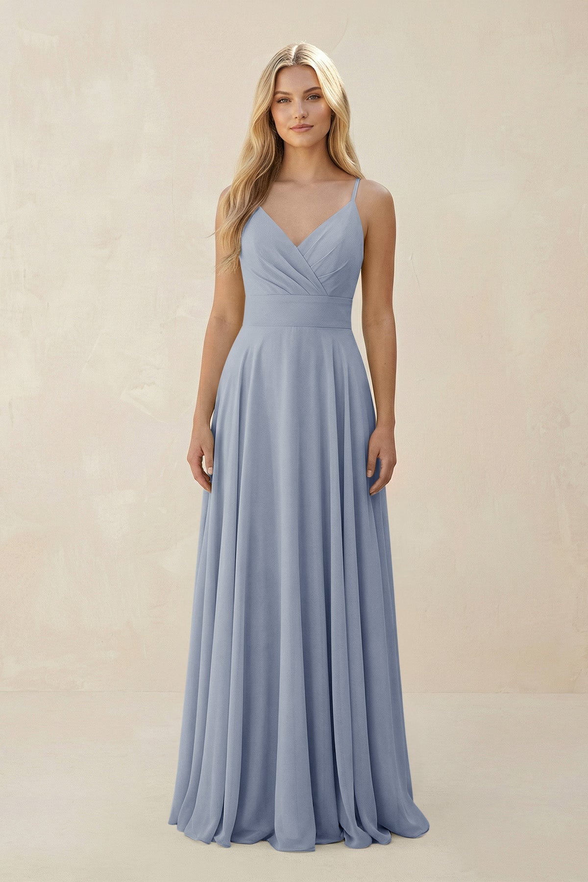Spaghetti Strap A - Line Chiffon Bridesmaid Dress in Twilight - SHE IS ME Bridesmaid Dresses