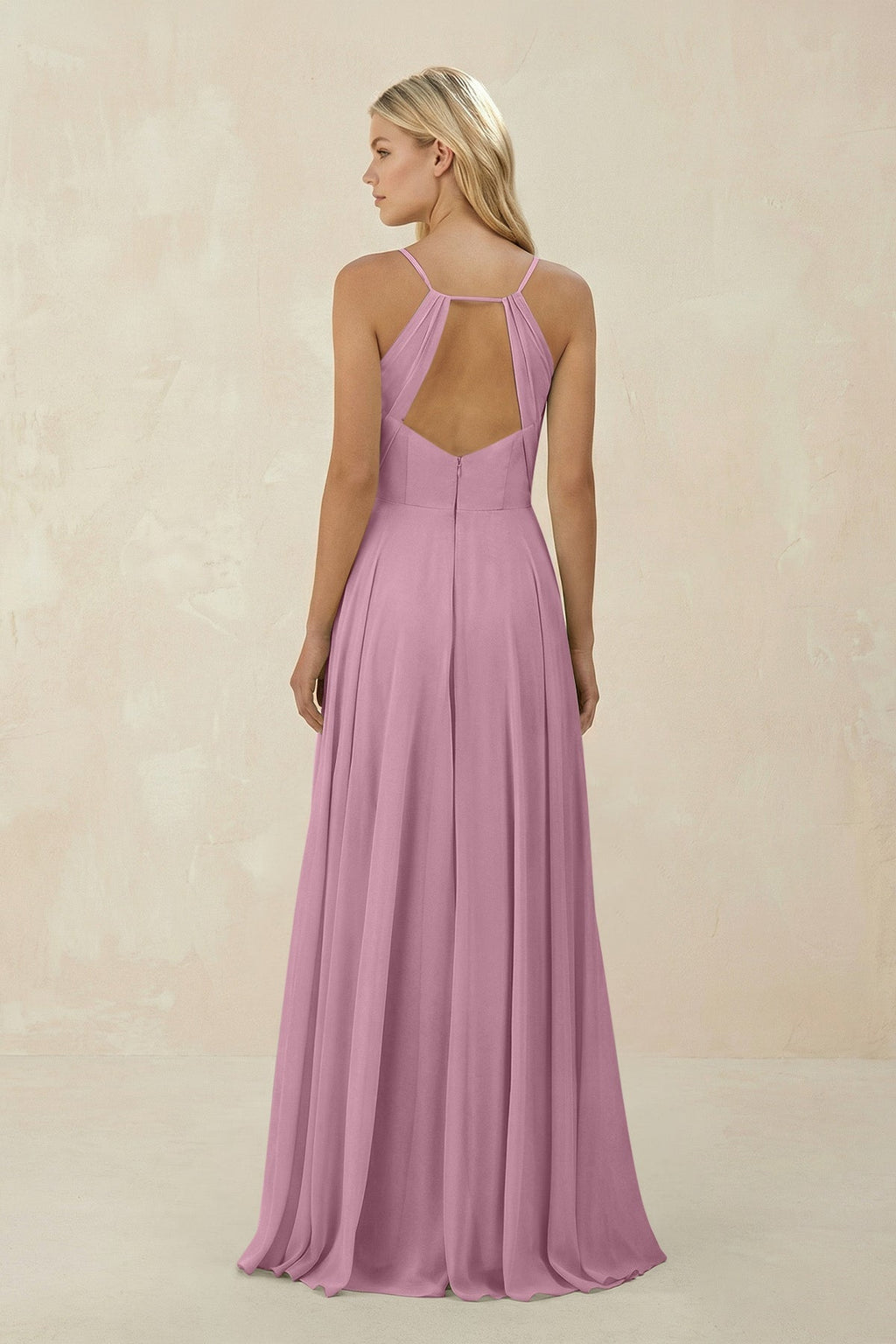 Spaghetti Strap A - Line Chiffon Bridesmaid Dress in Vintage Mauve - SHE IS ME Bridesmaid Dresses