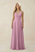 Spaghetti Strap A - Line Chiffon Bridesmaid Dress in Vintage Mauve - SHE IS ME Bridesmaid Dresses