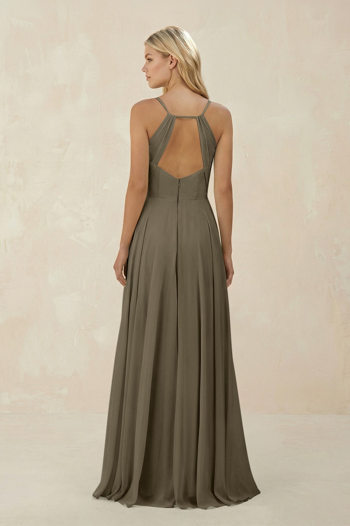 Spaghetti Strap A - Line Chiffon Bridesmaid Dress in Willow Green - SHE IS ME Bridesmaid Dresses